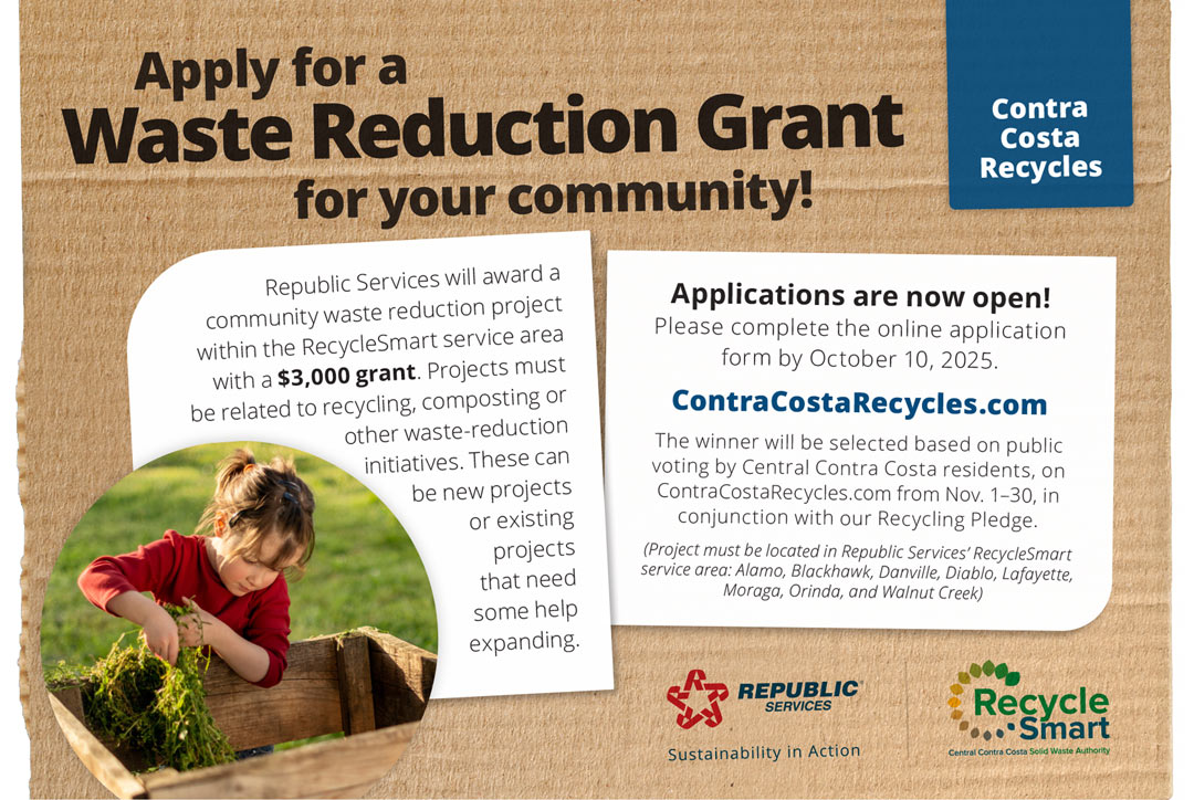 Apply for a Waste Reduction Grant. Image of a young girl working with compost. (text in image mimics text on page below)